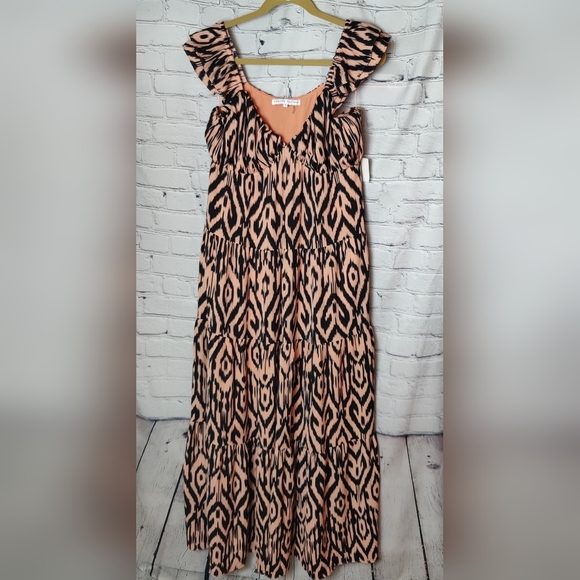 English Factory Tiger Print Ruffle Sleeve Maxi Dress Size Medium NWT - Picture 5 of 11